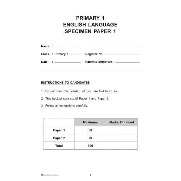 New Format English Language Specimen Paper Primary 1 (Pack)